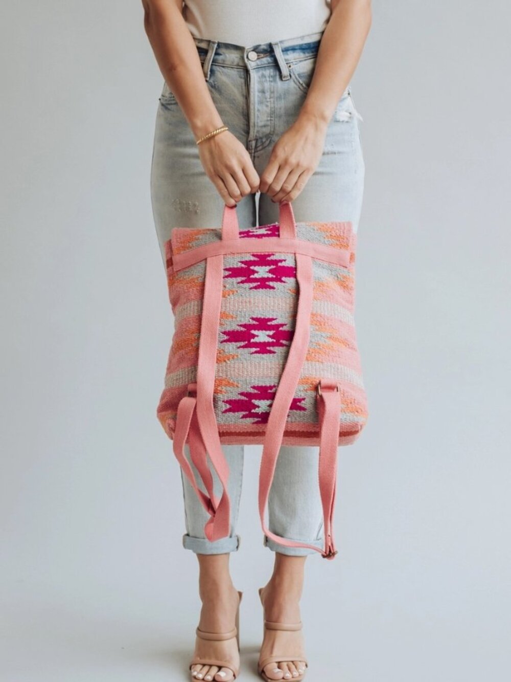 ($25) Pink Aztec Pattern Canvas Backpack - Picture 4 of 6